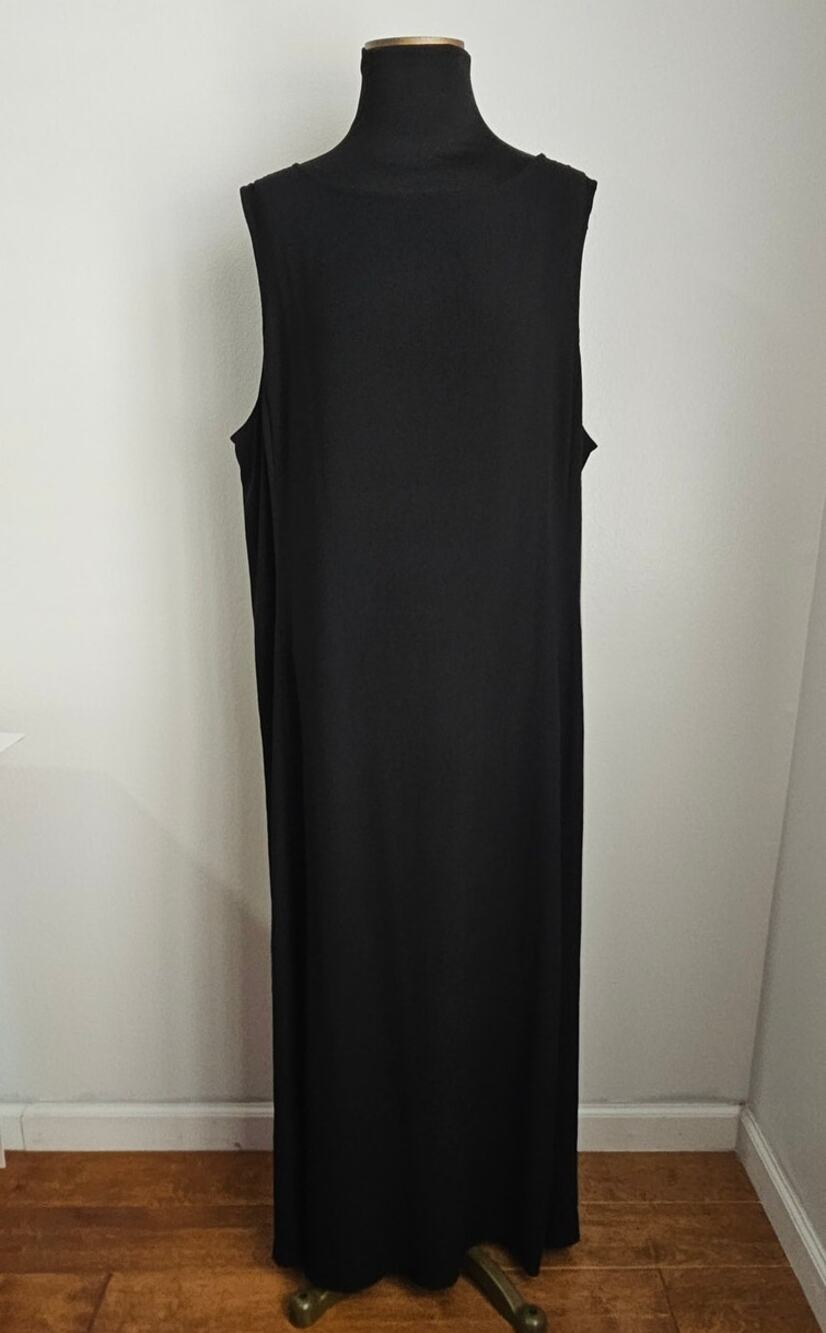 NWT EILEEN FISHER Essential Black Boat Neck Dancer Silk Georgette Crepe Dress 2X
